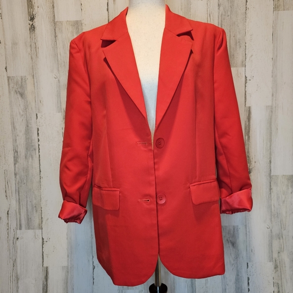 Sophie & Trey Womens Red Double-Breasted Blazer Jacket Size Large Modern Classic - Picture 5 of 14